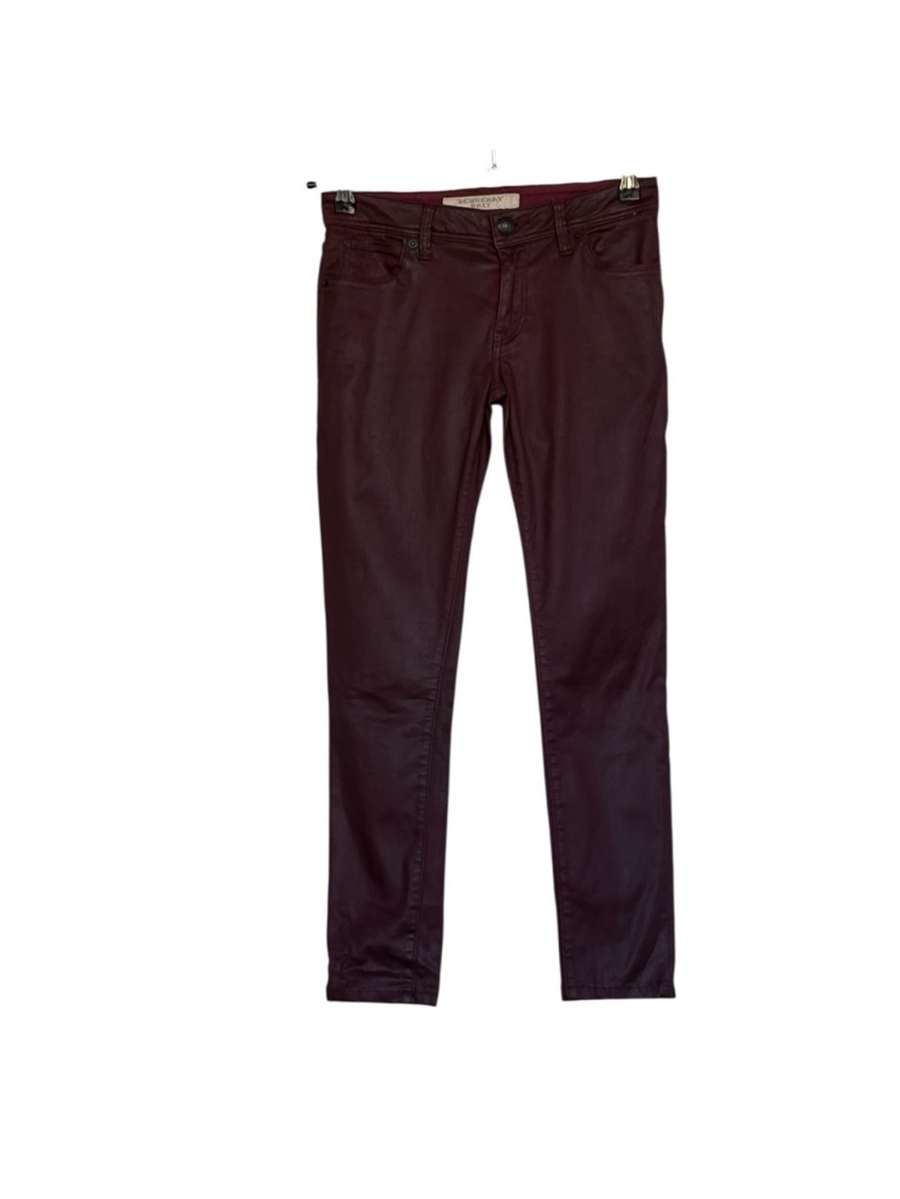Burberry Brit Burgundy Coated Skinny Jeans Low Rise Zip Up Size 25W